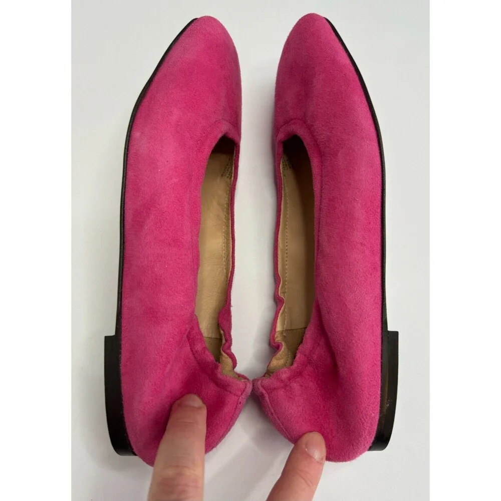 J. Crew Kids Size 5 Anya Scrunchie Ballet Flats in Pink Suede Leather Square Toe